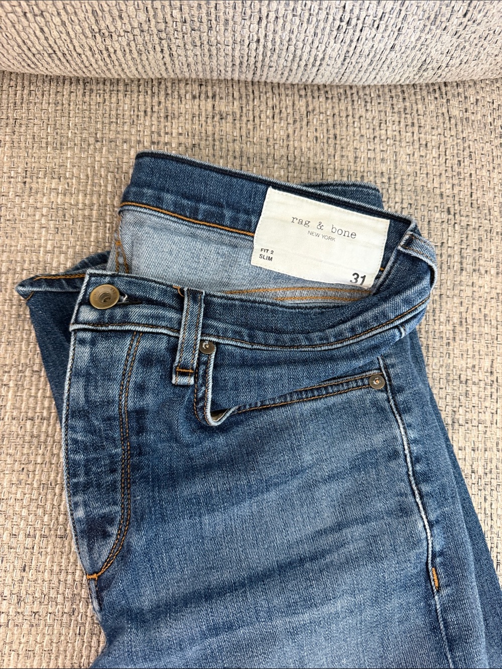 rag & bone Women's Mid Wash Blue High-Rise Jeans